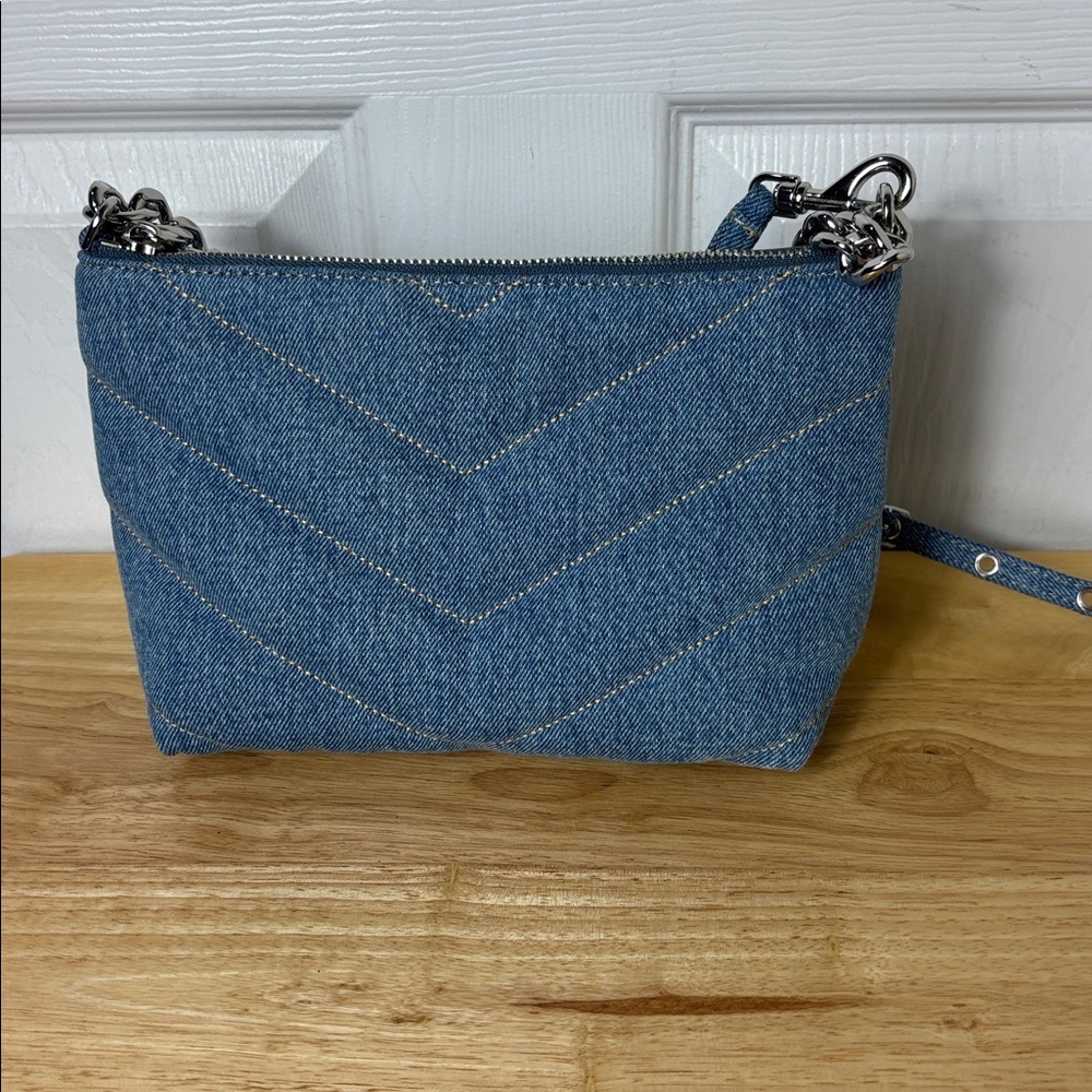 NEW REBECCA MINKOFF Edie Crossbody Quilted Denim heavy chain strap shoulder bag - Picture 7 of 11